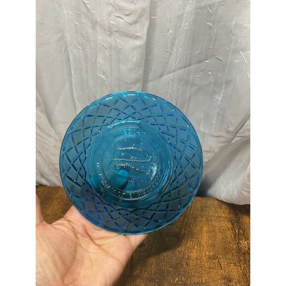 Vintage Blue Glass Zodiac Pisces Trinket Bowl Lattice Design Astrology - Picture 4 of 9